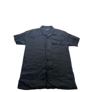 BLUE POINT Mens XL Black Linen Short Sleeve Button Up Shirt Top